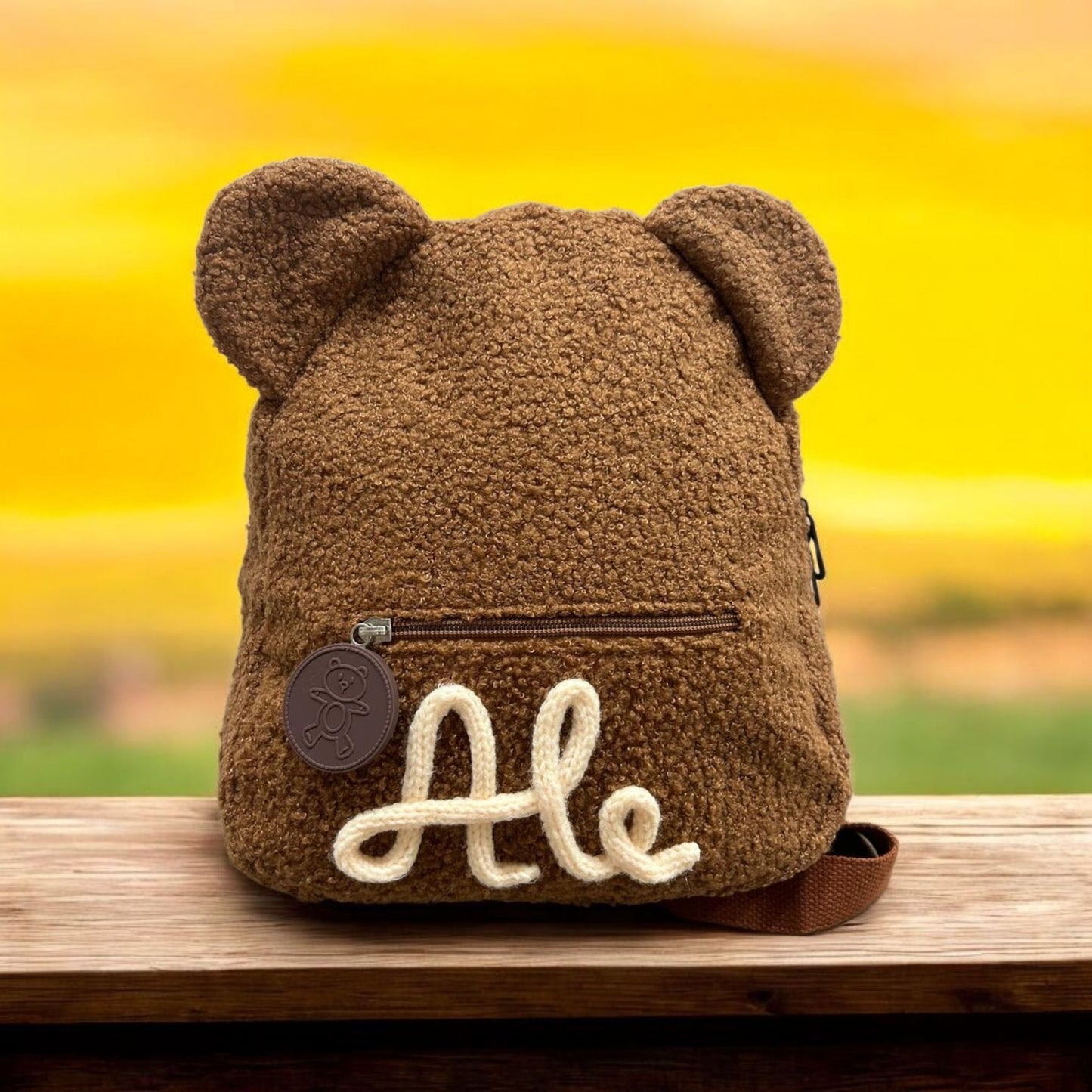 Zaino Teddy Marrone personalizzabile in tricotin. - #intreccio_lia#