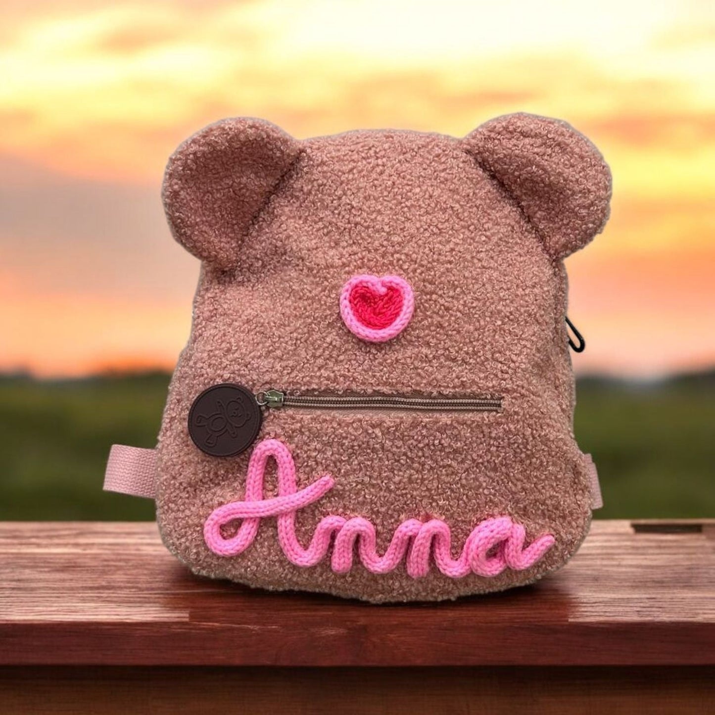 Zaino Teddy Rosa personalizzabile in tricotin. - #intreccio_lia#