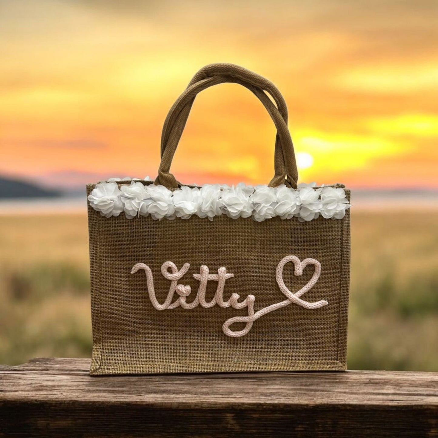 Borsa FlowerS - White in Juta personalizzabile in tricotin . - #intreccio_lia#