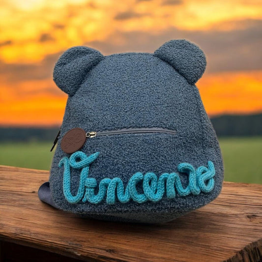 Zaino Teddy Blu personalizzabile in tricotin. - #intreccio_lia#