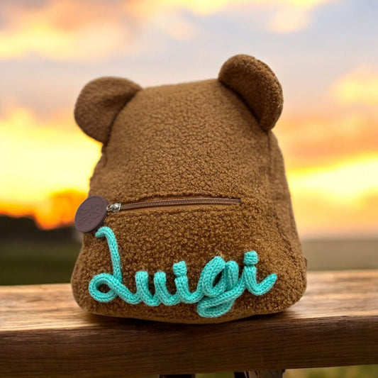 Zaino Teddy Marrone personalizzabile in tricotin. - #intreccio_lia#