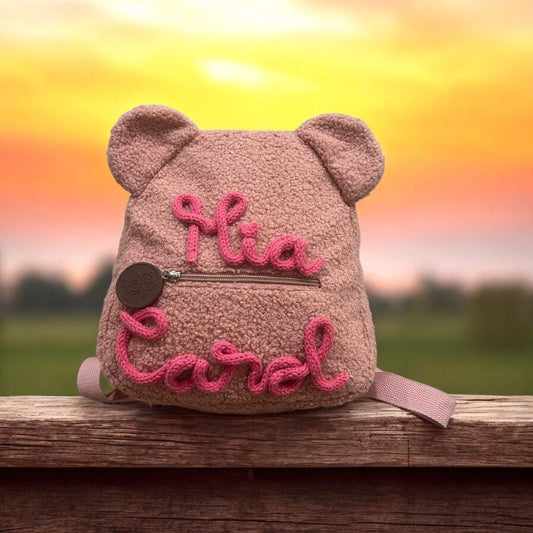 Zaino Teddy Rosa personalizzabile in tricotin. - #intreccio_lia#