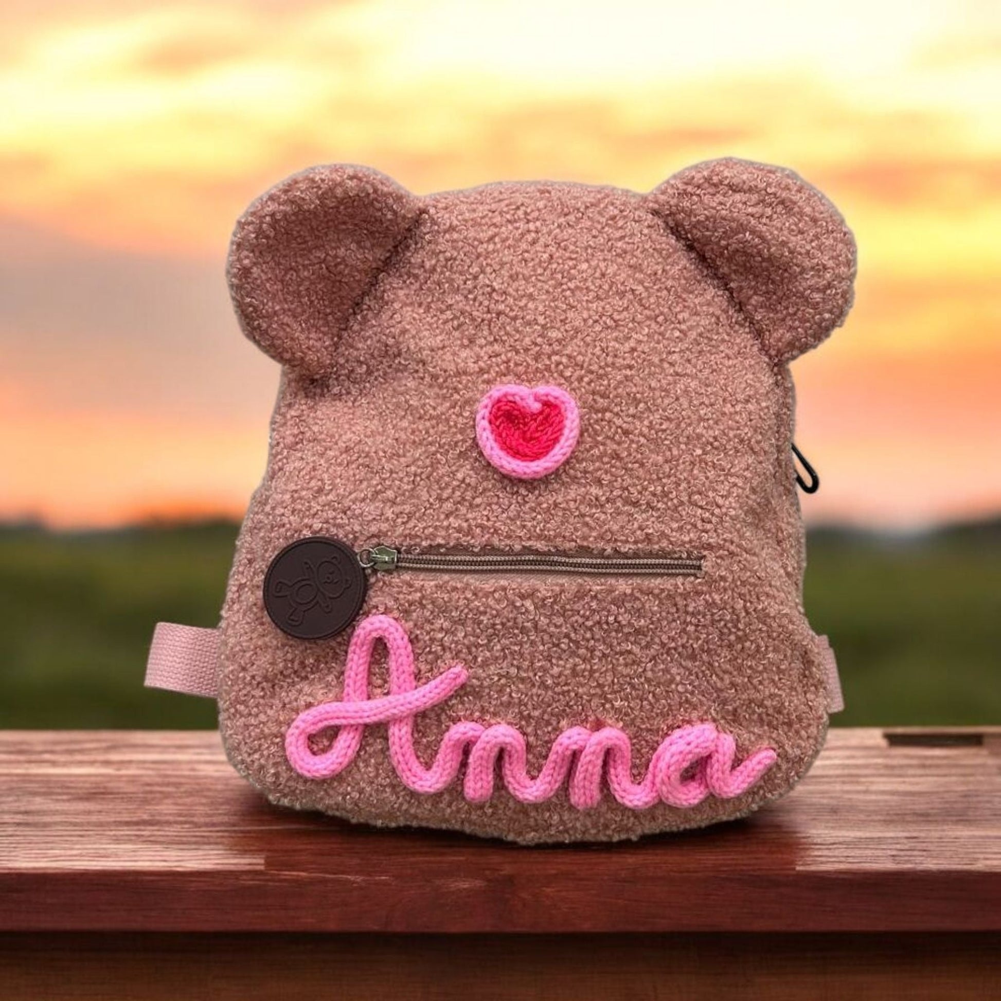 Zaino Teddy Rosa personalizzabile in tricotin. - #intreccio_lia#